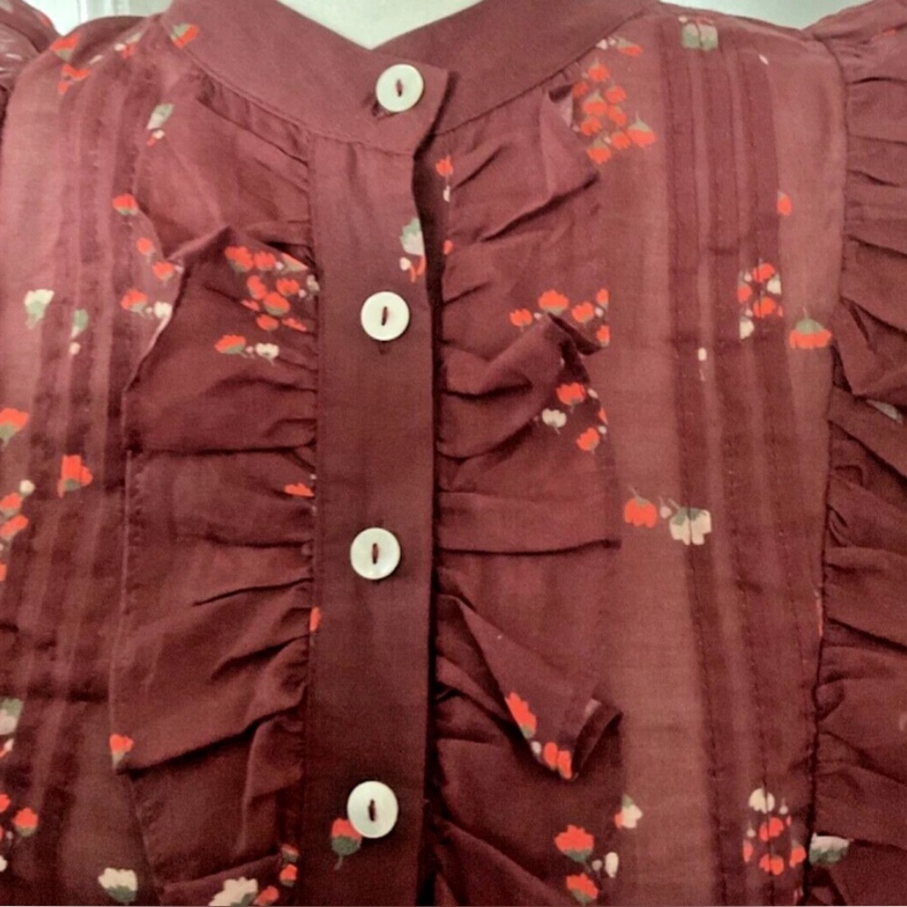 Nwt Warm Women's Red Round Neck Long Bell Sleeve Floral Mini Dress Size 0 - Picture 6 of 7